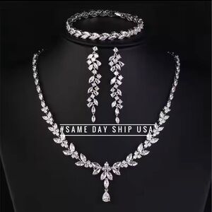 Silver Crystal Necklace Set Wedding Bridal Formal Evening Prom Dress Jewelry